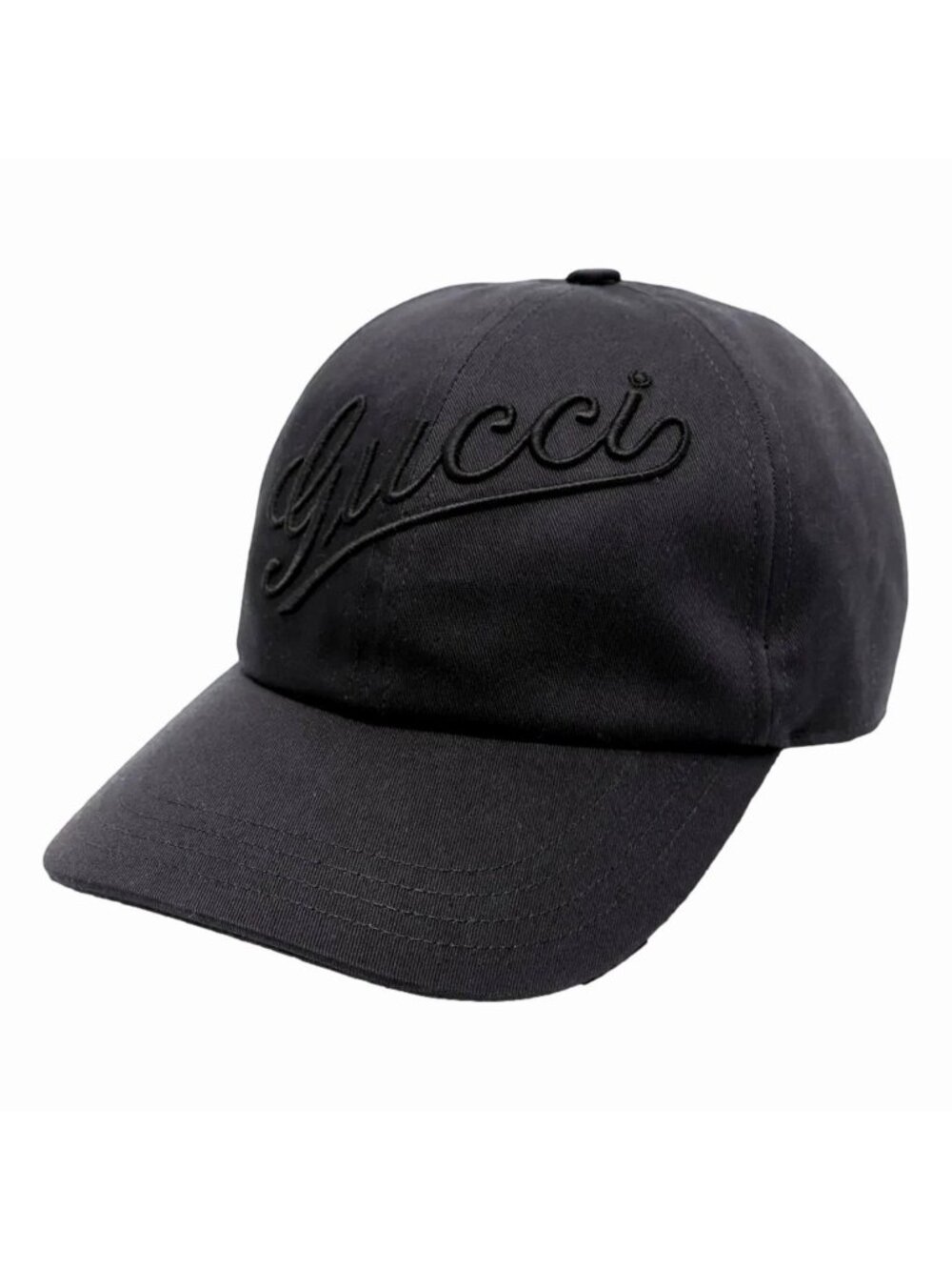Gucci Black Embroidered Logo Cotton Baseball Cap Medium Italy